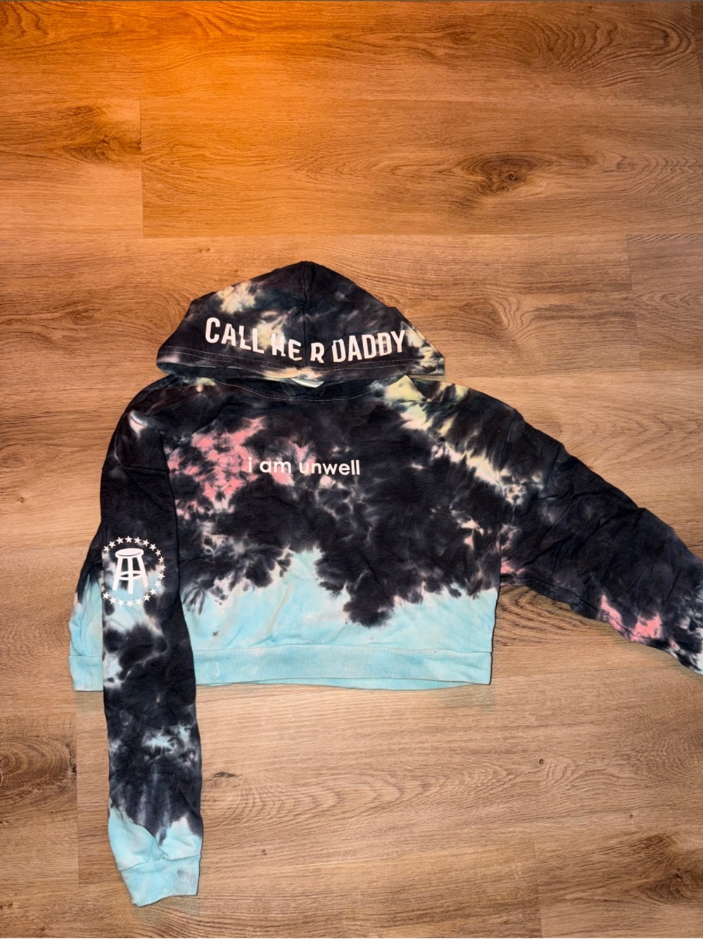Barstool 'Call Her Daddy' Tie-Dye Cropped Hoodie - Black & Blue
